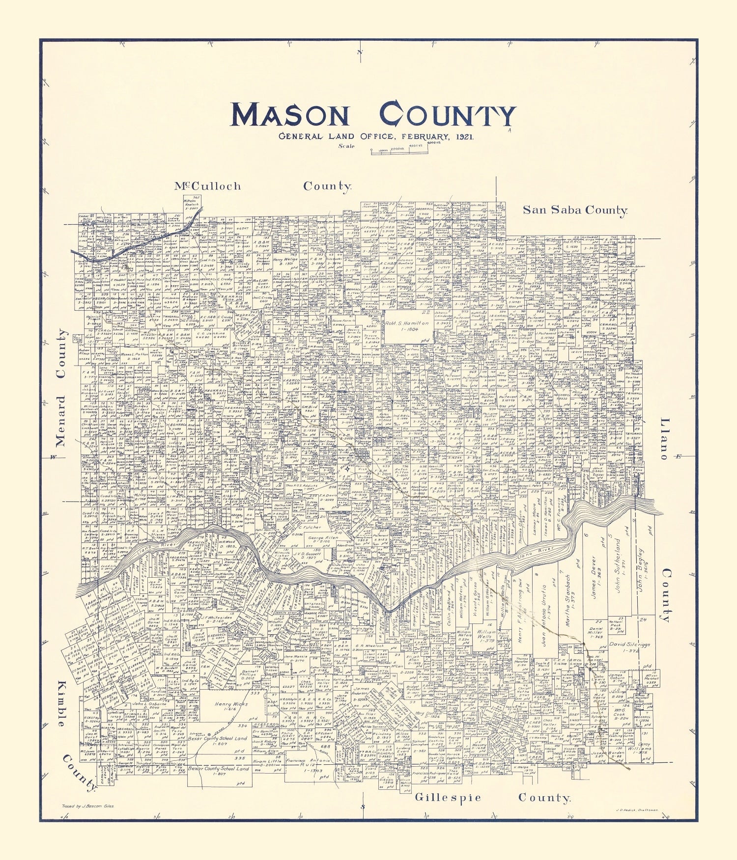 Vintage Map of Mason County, Texas 1921