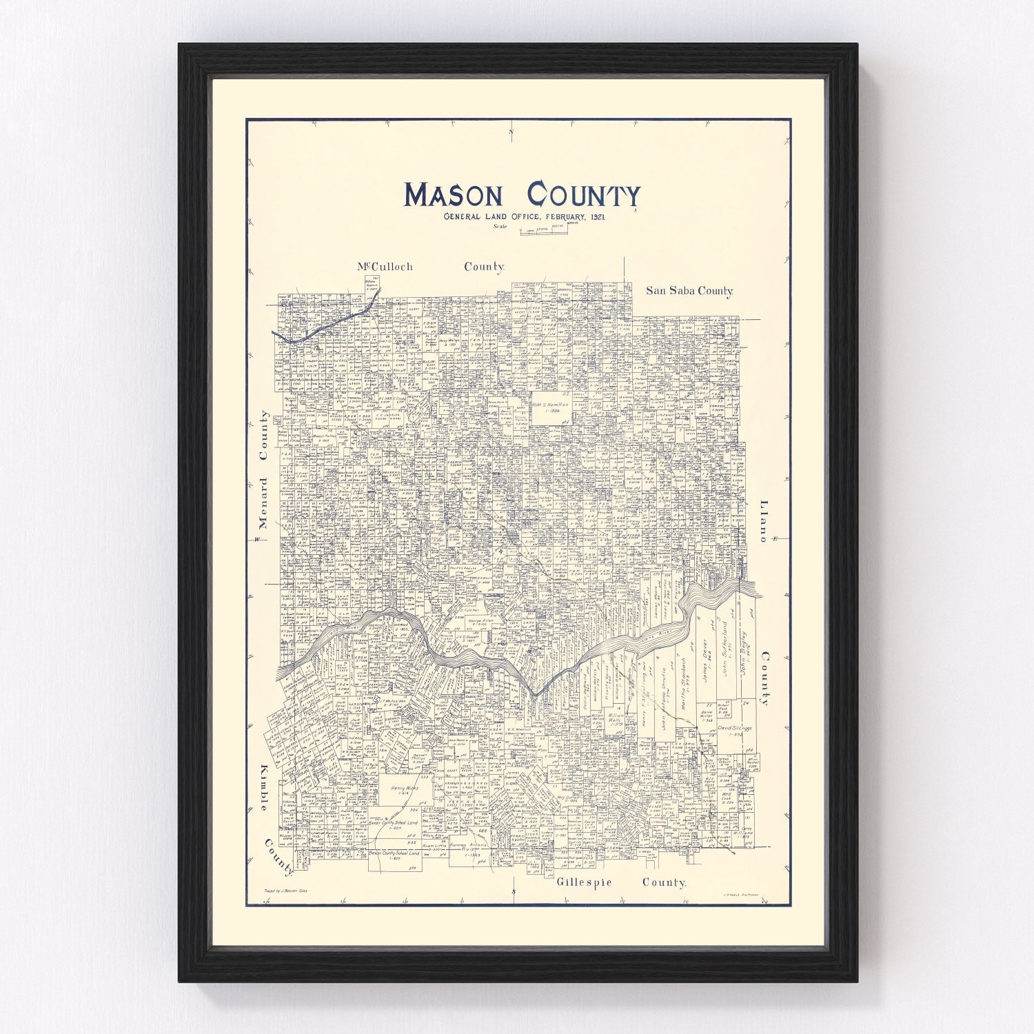 Vintage Map of Mason County, Texas 1921
