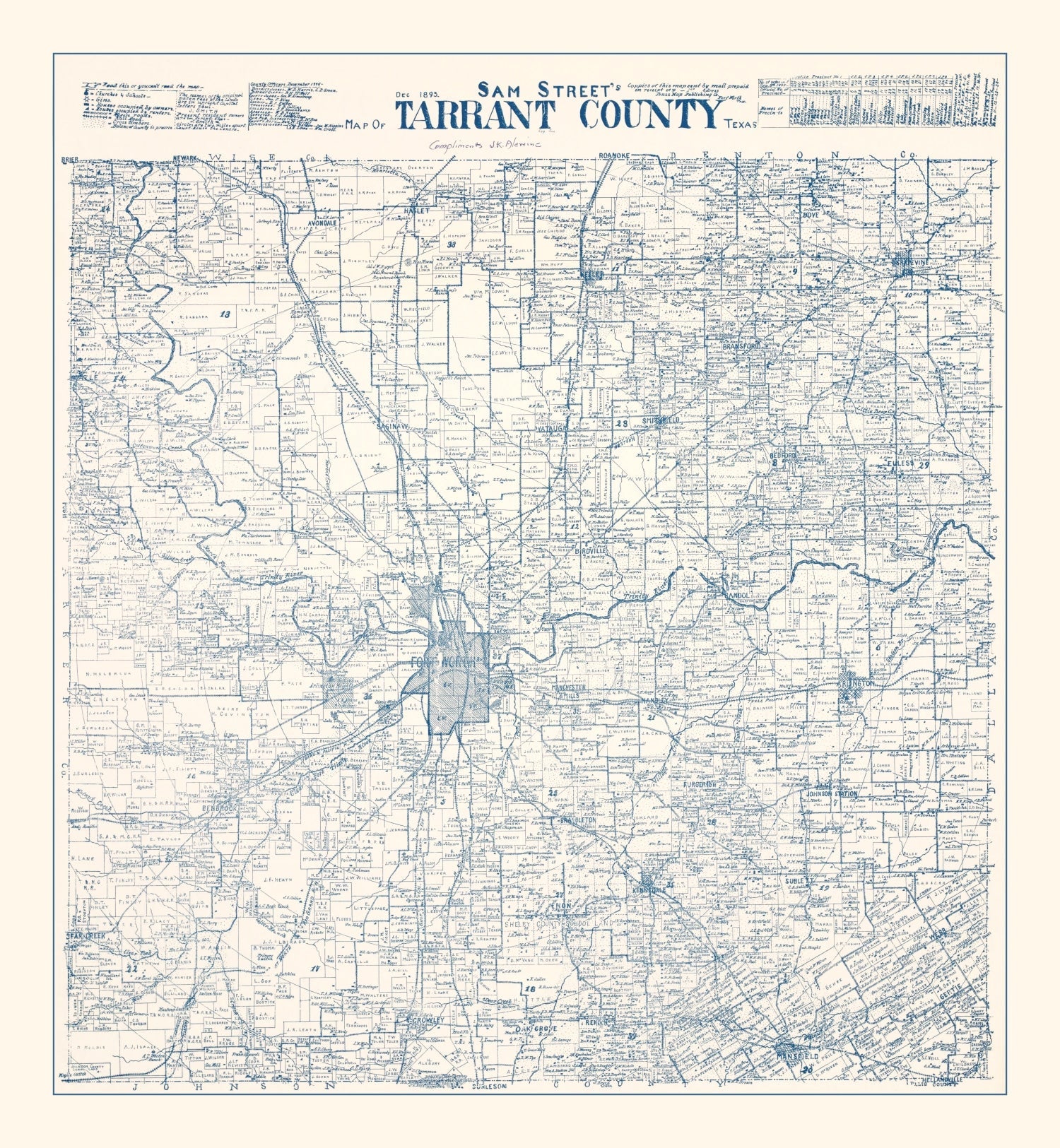 Vintage Map of Tarrant County, Texas 1925
