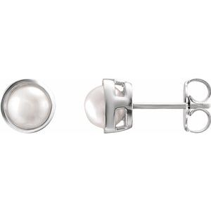 Platinum 6 mm Cultured White Akoya Pearl Stud Earrings