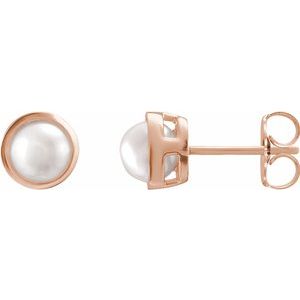 14K Rose Gold 5 mm Cultured White Akoya Pearl Stud Earrings