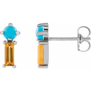 14K White Gold Natural Turquoise & Natural Citrine Earrings