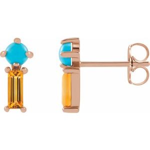 14K Rose Gold Natural Turquoise & Natural Citrine Earrings
