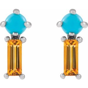 Sterling Silver Natural Turquoise & Natural Citrine Earrings – image 2