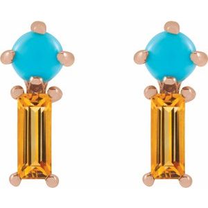 14K Rose Gold Natural Turquoise & Natural Citrine Earrings – image 2