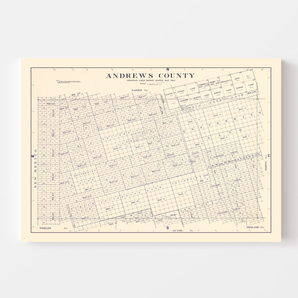 Vintage Map of Andrews County, Texas 1925
