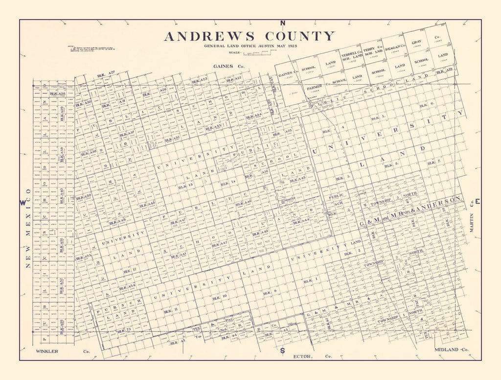 Vintage Map of Andrews County, Texas 1925