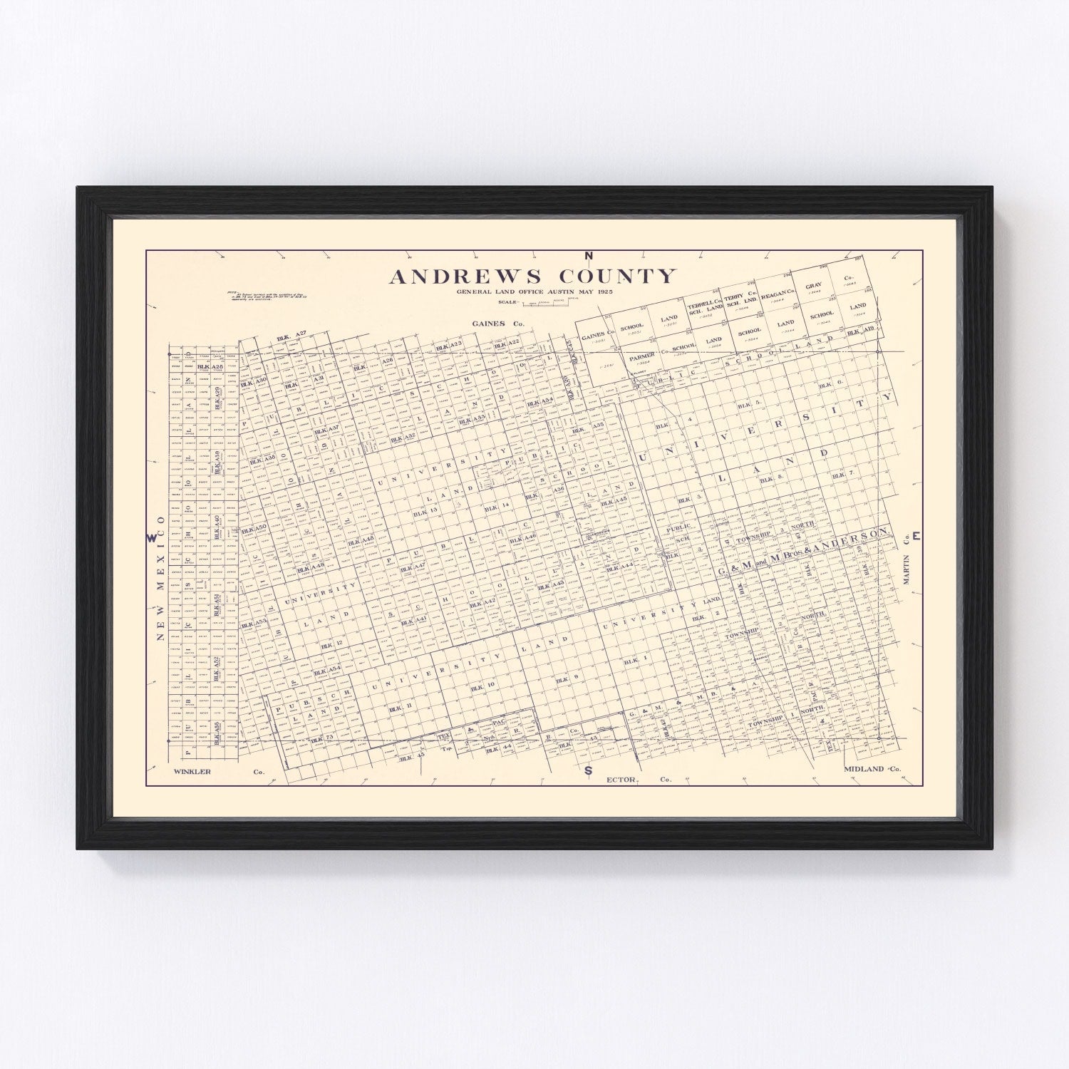 Vintage Map of Andrews County, Texas 1925