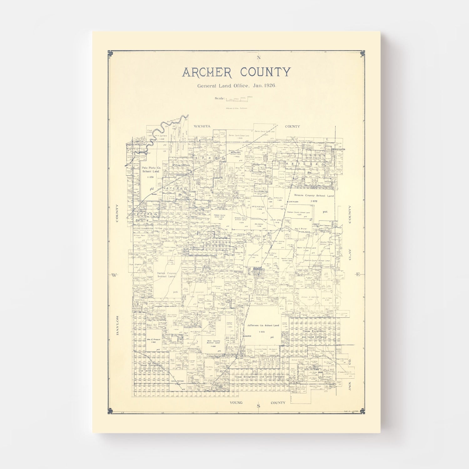 Vintage Map of Archer County, Texas 1926