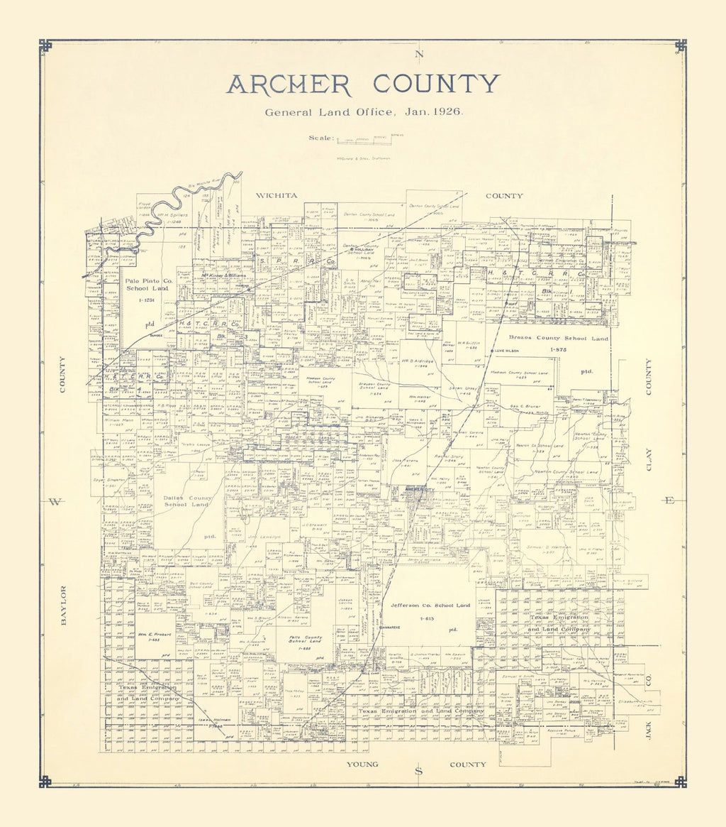 Vintage Map of Archer County, Texas 1926