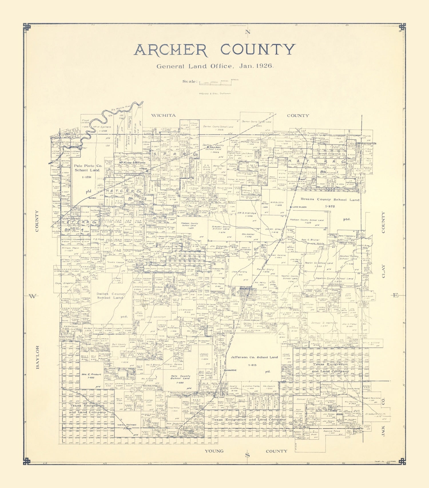 Vintage Map of Archer County, Texas 1926