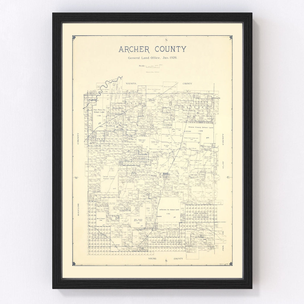 Vintage Map of Archer County, Texas 1926