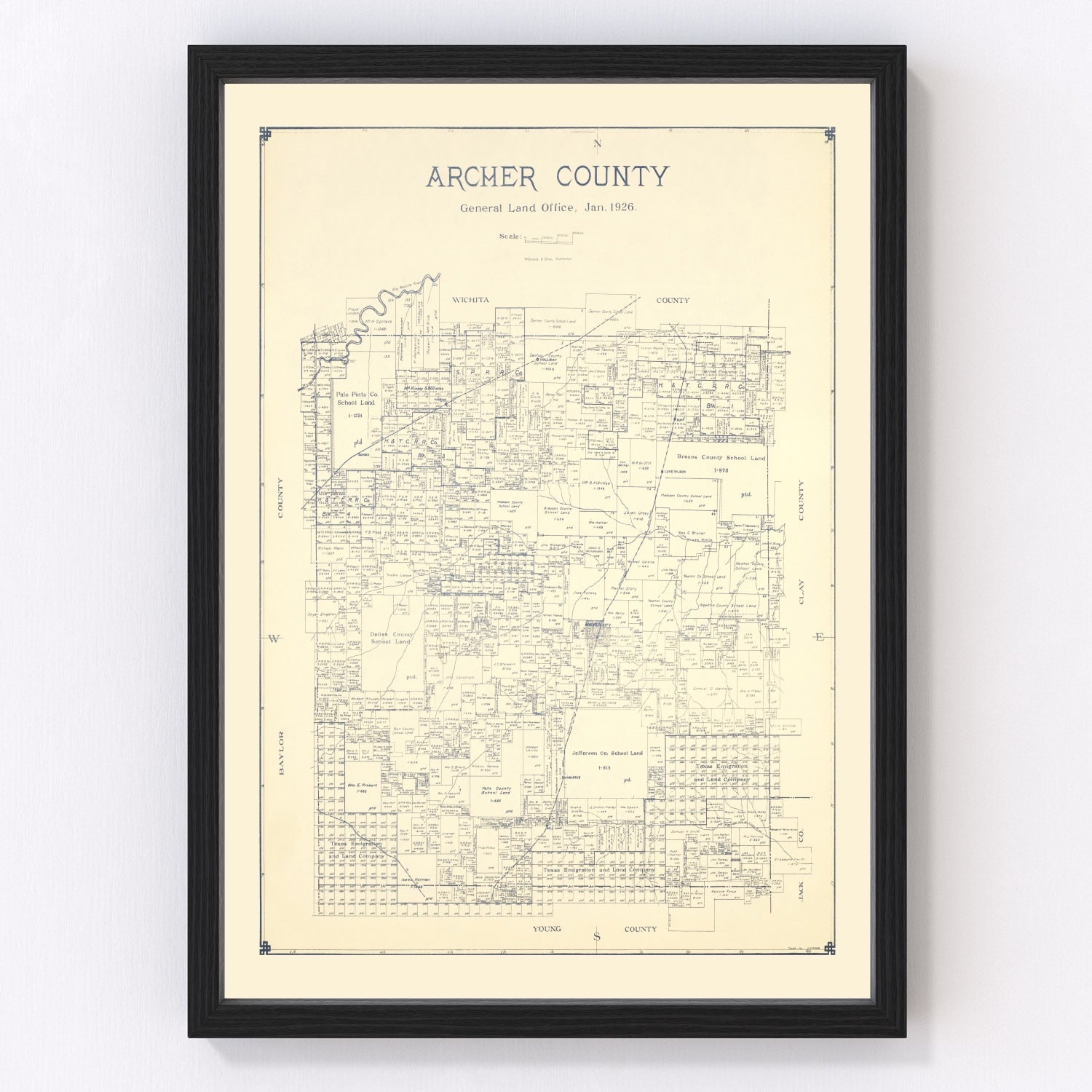 Vintage Map of Archer County, Texas 1926
