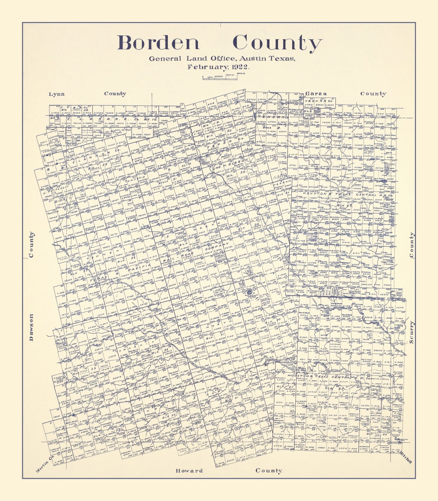 Vintage Map of Borden County, Texas 1922