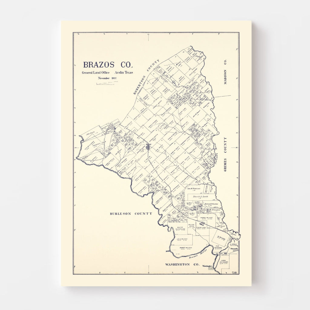 Vintage Map of Brazos County, Texas 1922