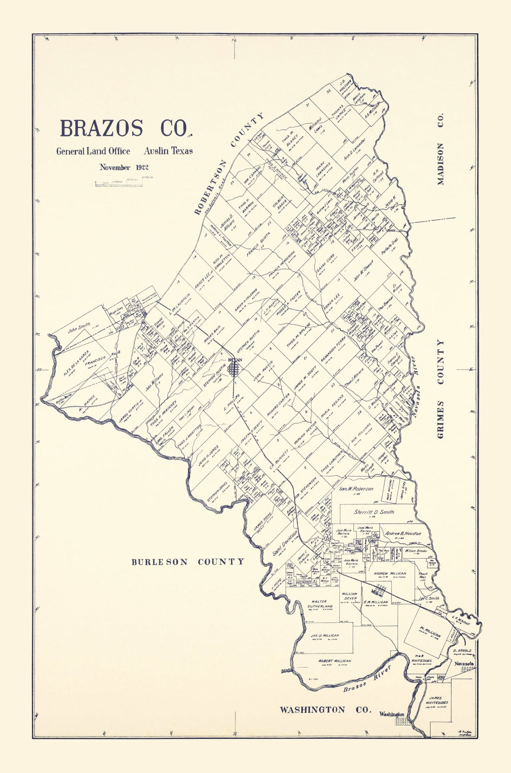 Vintage Map of Brazos County, Texas 1922