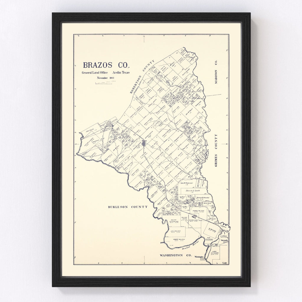 Vintage Map of Brazos County, Texas 1922