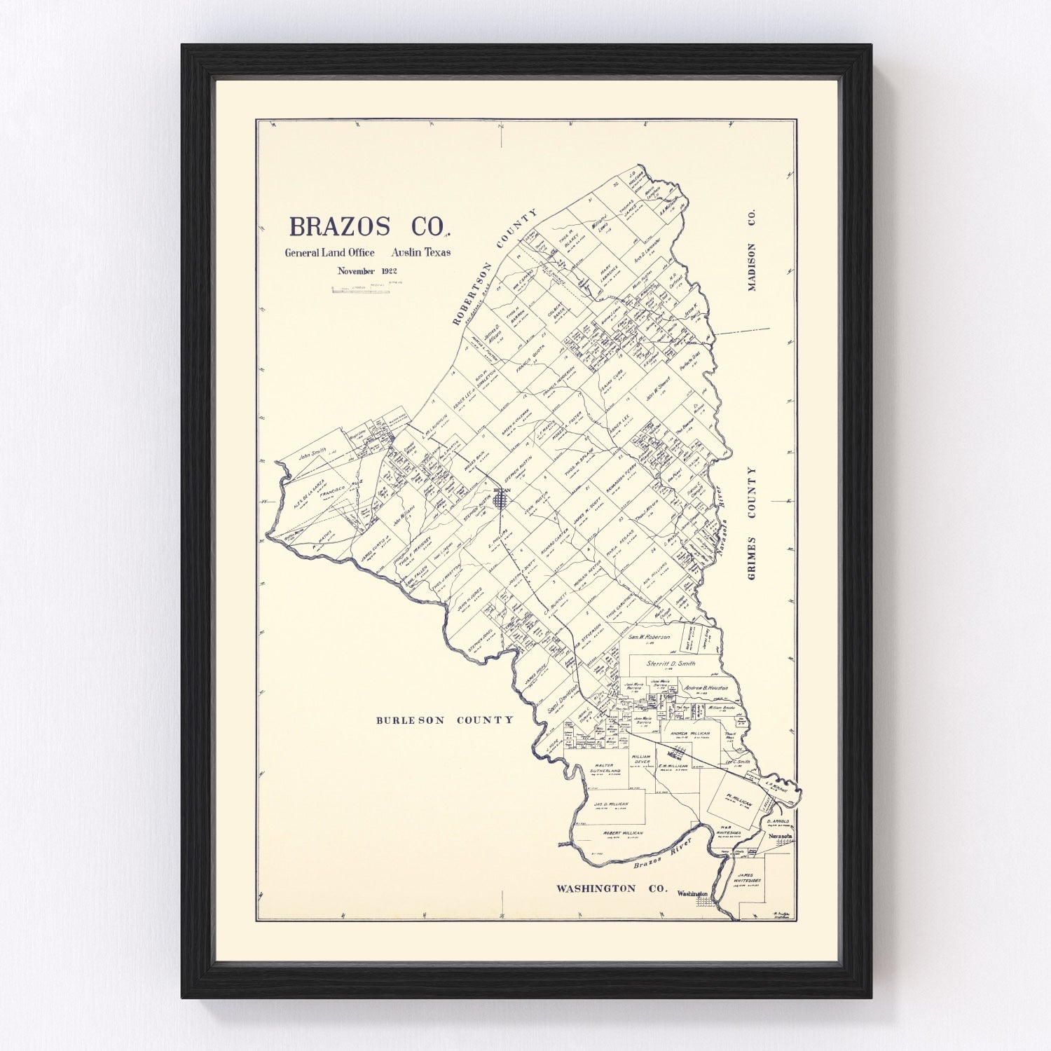Vintage Map of Brazos County, Texas 1922