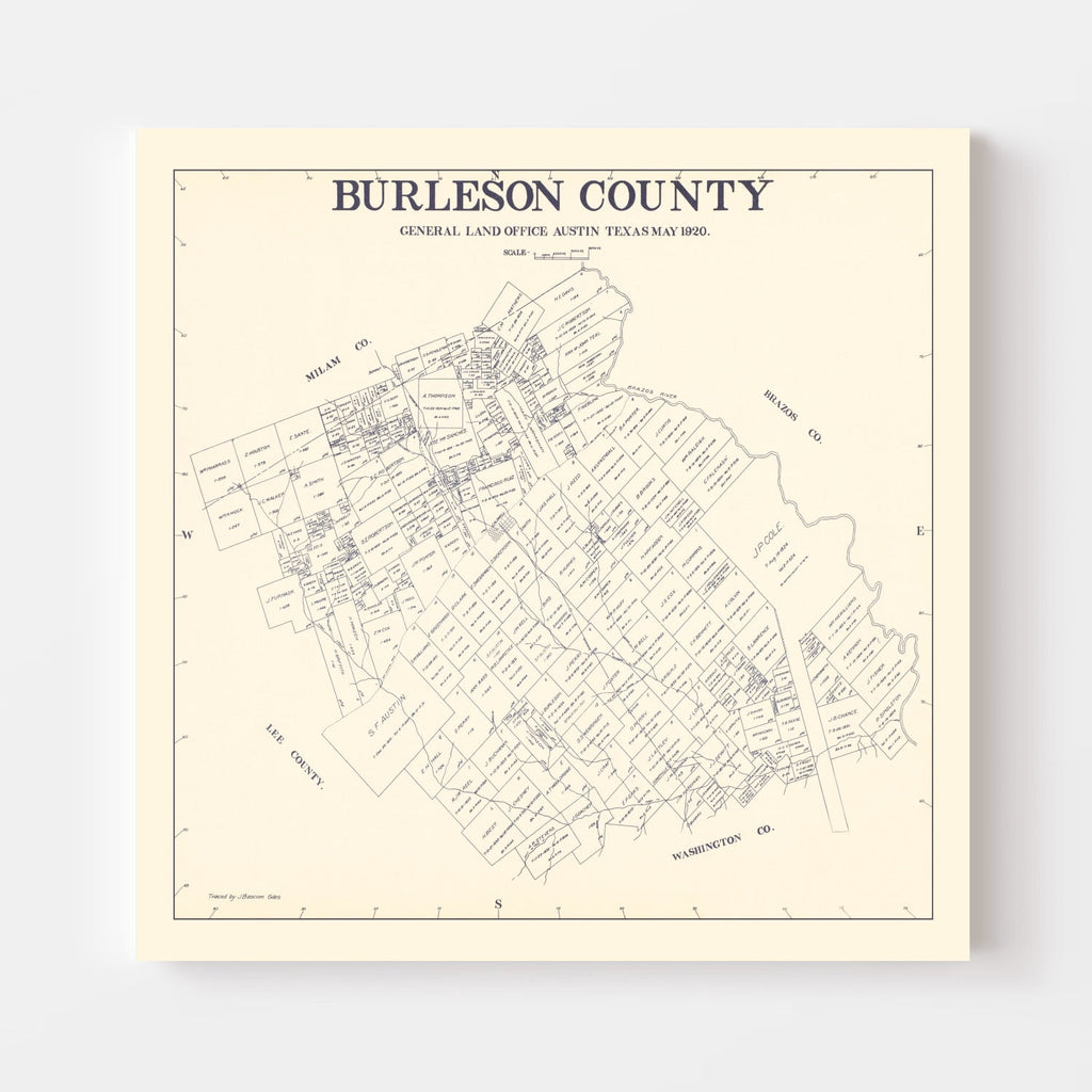 Vintage Map of Burleson County, Texas 1920