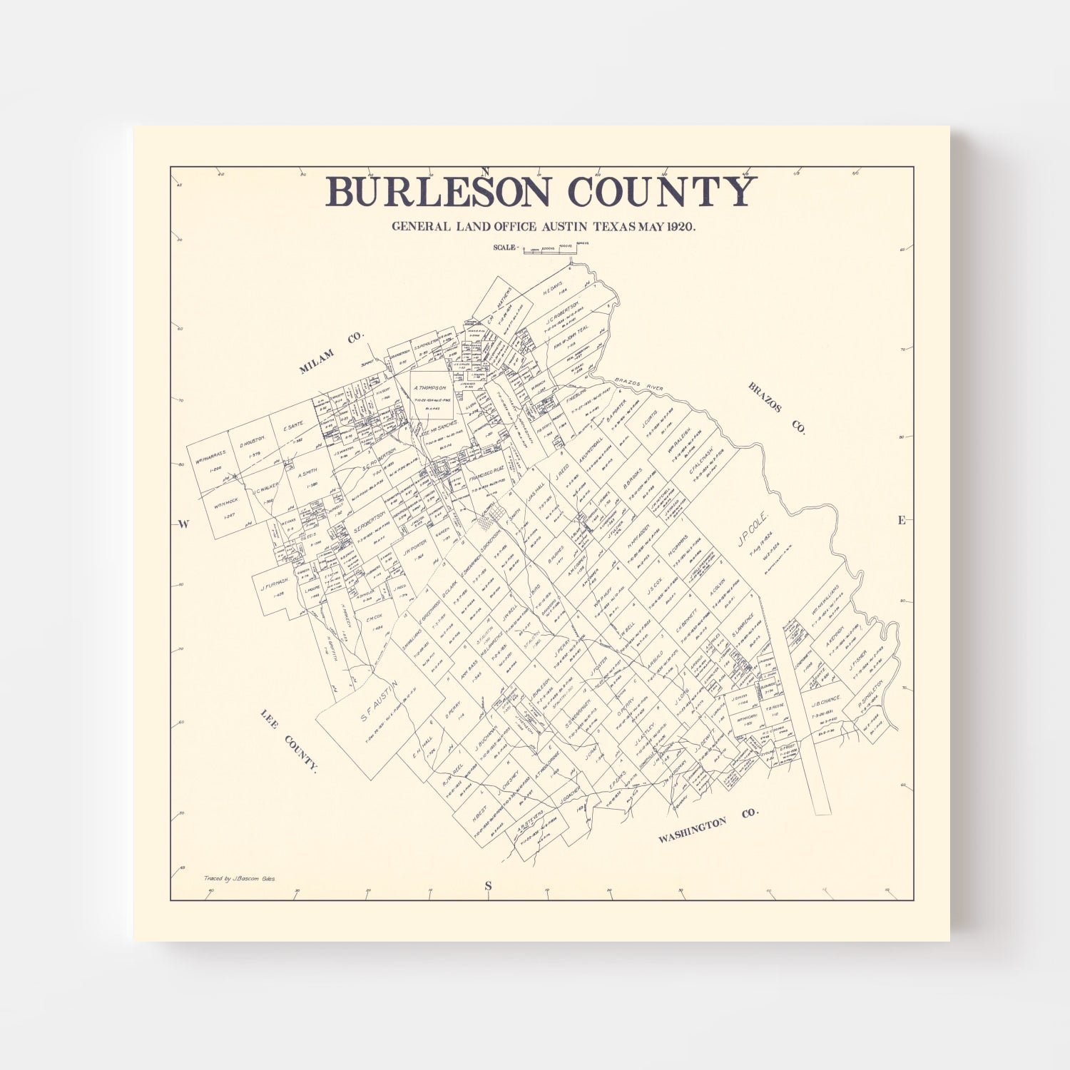 Vintage Map of Burleson County, Texas 1920