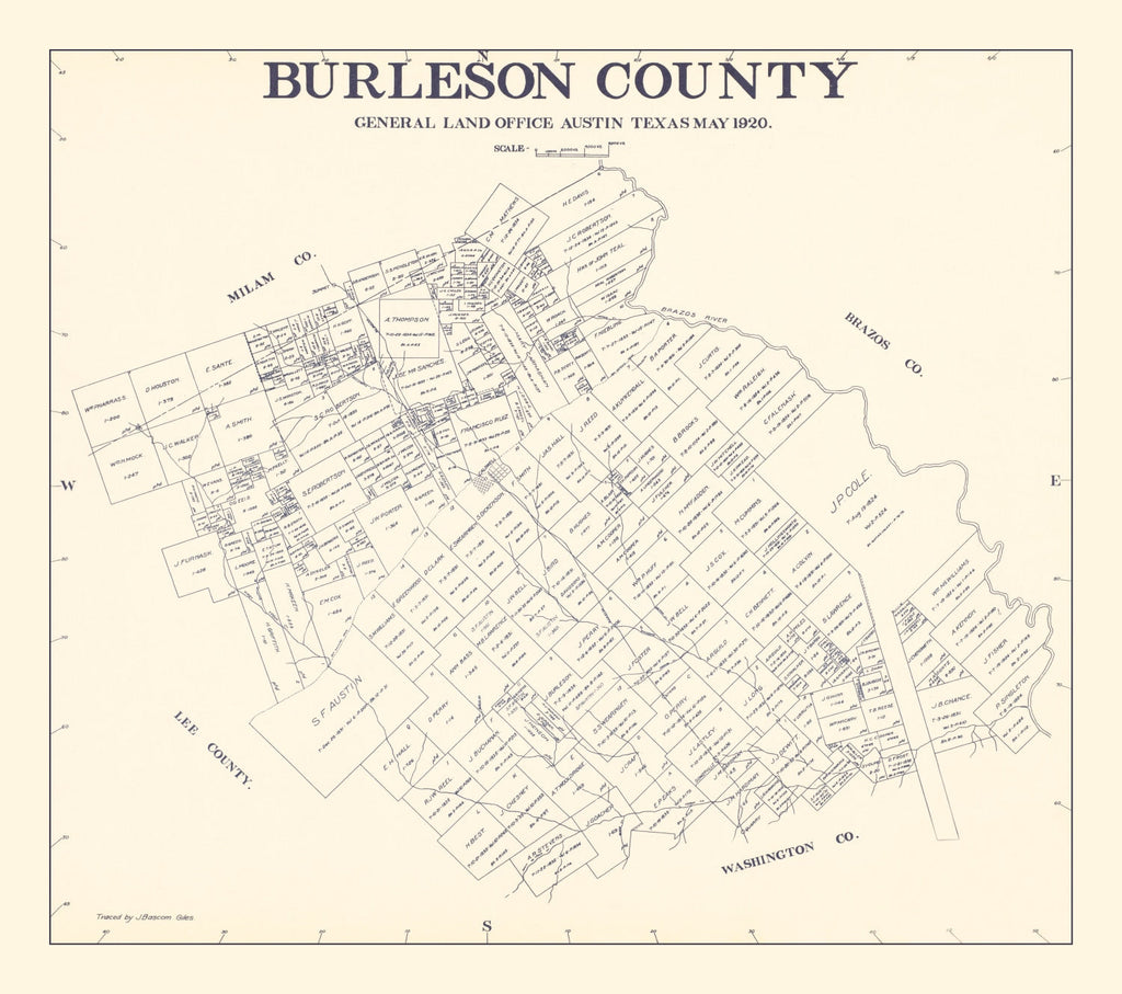 Vintage Map of Burleson County, Texas 1920
