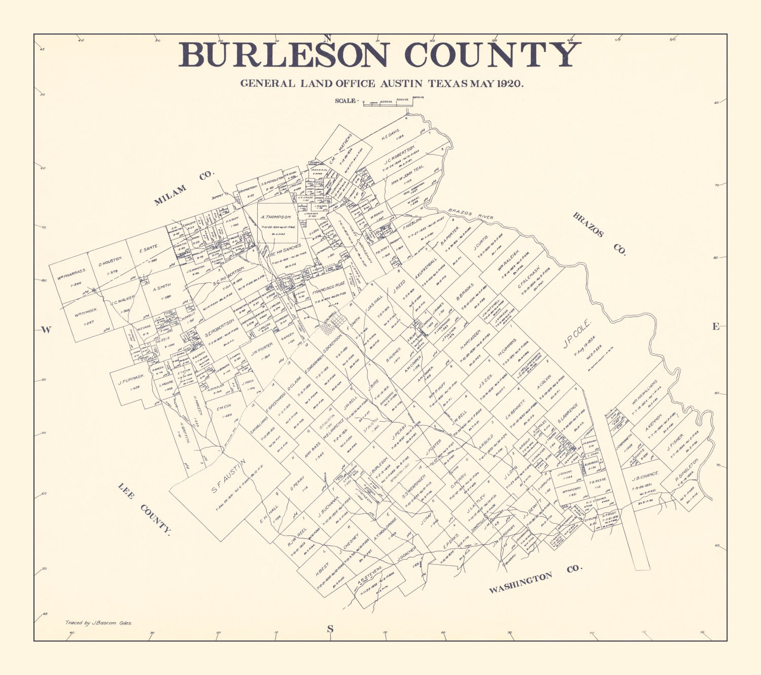 Vintage Map of Burleson County, Texas 1920