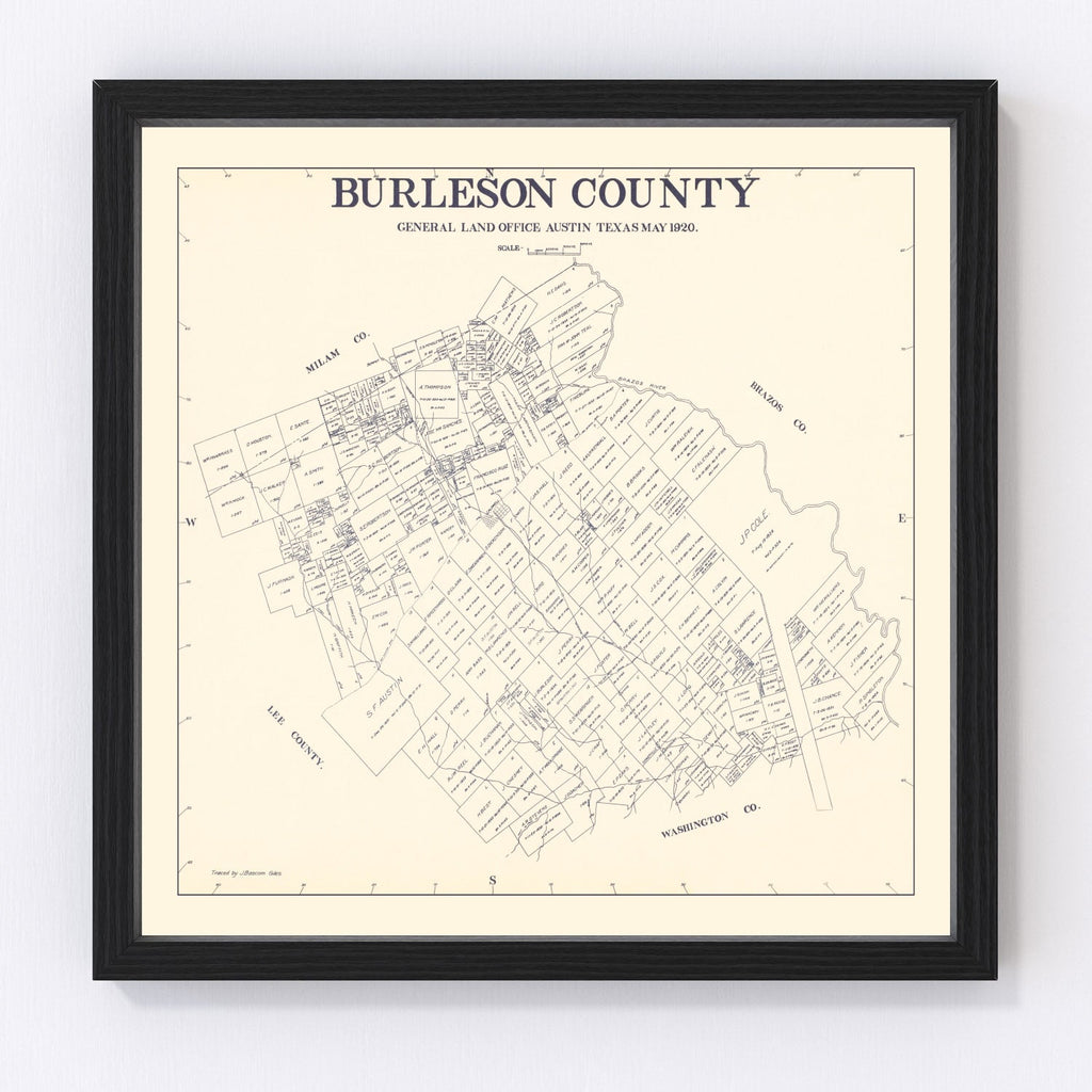 Vintage Map of Burleson County, Texas 1920