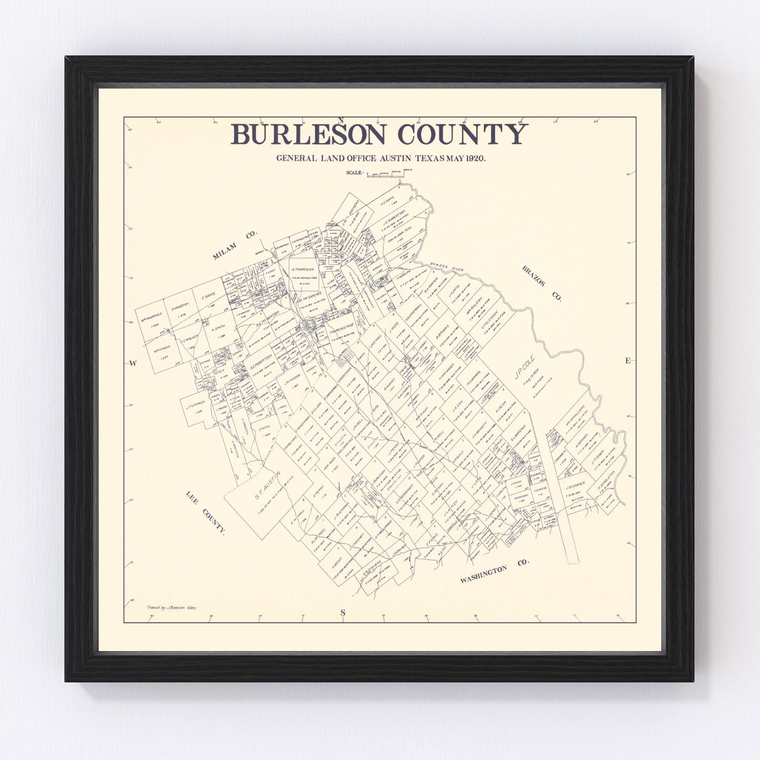 Vintage Map of Burleson County, Texas 1920