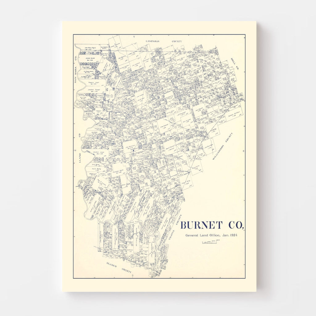 Vintage Map of Burnet County, Texas 1924