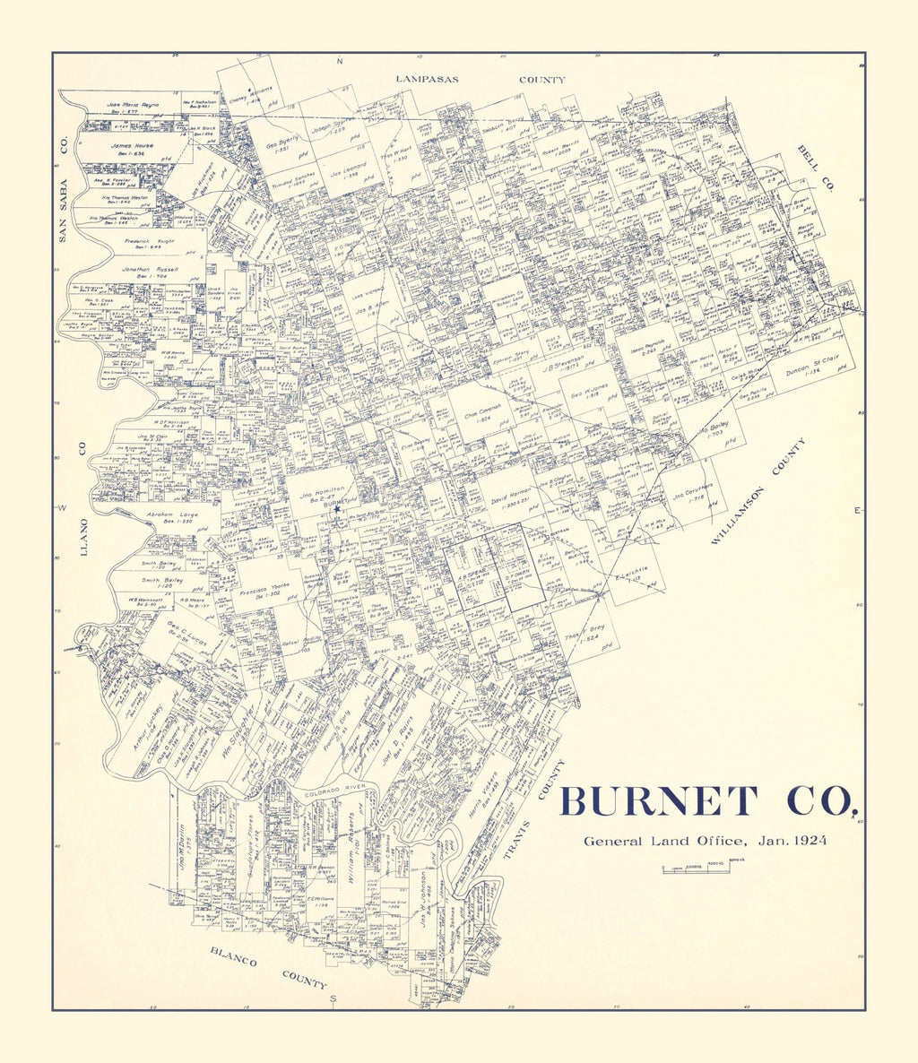 Vintage Map of Burnet County, Texas 1924