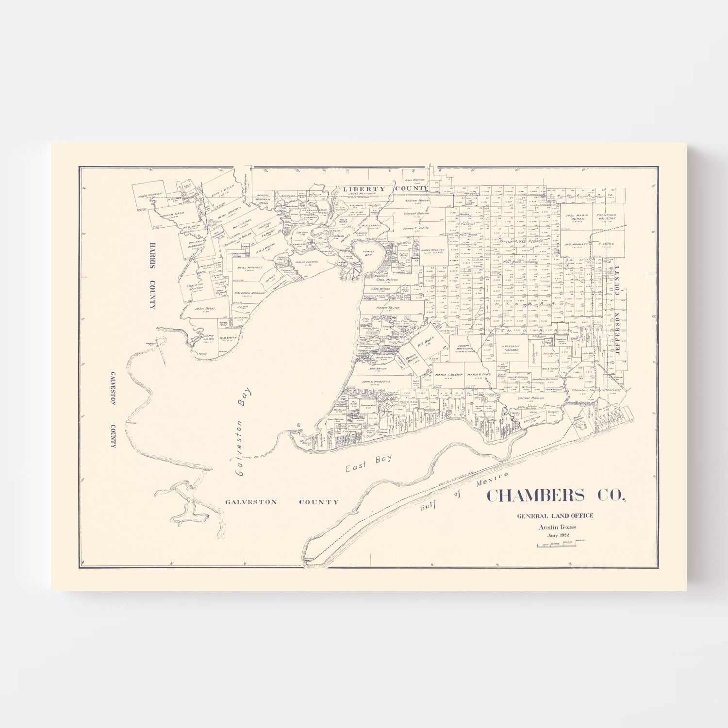 Vintage Map of Chambers County, Texas 1922