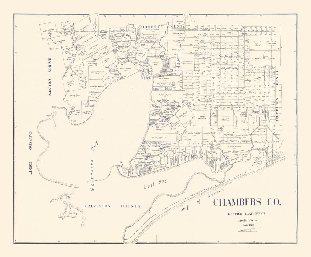 Vintage Map of Chambers County, Texas 1922
