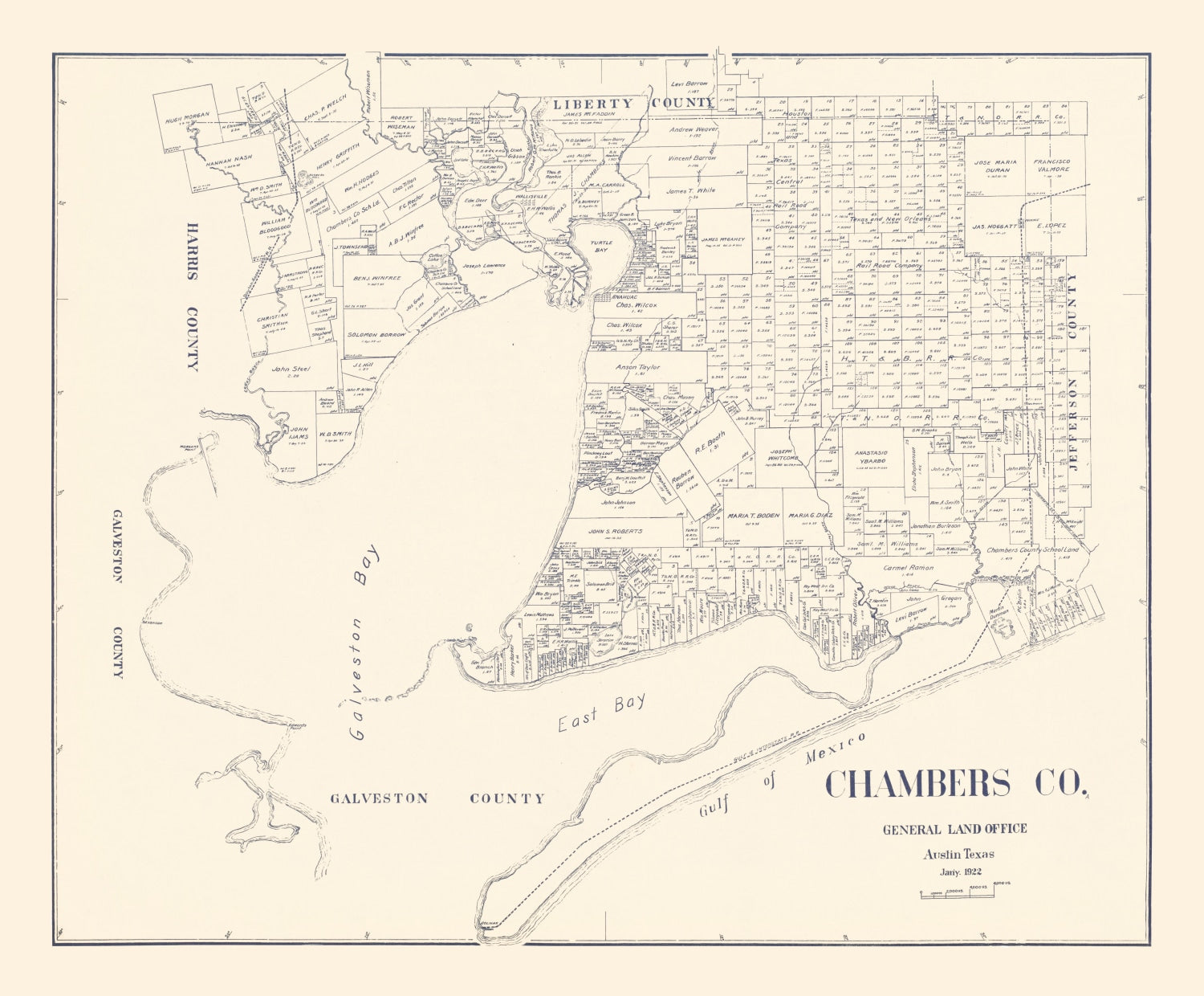 Vintage Map of Chambers County, Texas 1922