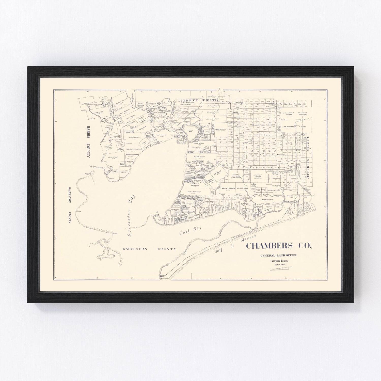 Vintage Map of Chambers County, Texas 1922