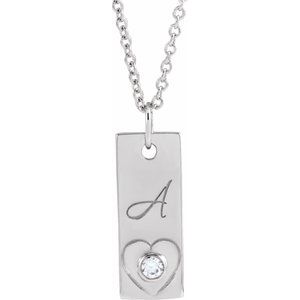 Sterling Silver .03 CT Natural Diamond Engravable Heart 16-18" Necklace