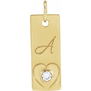 14K Yellow Gold .03 CT Natural Diamond Engravable Heart Pendant