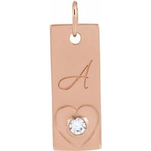14K Rose Gold .03 CT Natural Diamond Engravable Heart Pendant