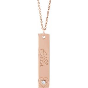 14K Rose Gold .03 CT Natural Diamond Engravable Heart 16-18" Necklace
