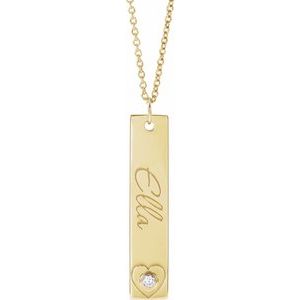 14K Yellow Gold .03 CT Natural Diamond Engravable Heart 16-18" Necklace