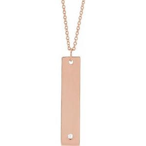 14K Rose Gold .03 CT Natural Diamond Engravable Heart 16-18" Necklace