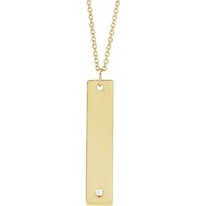 14K Yellow Gold .03 CT Natural Diamond Engravable Heart 16-18" Necklace