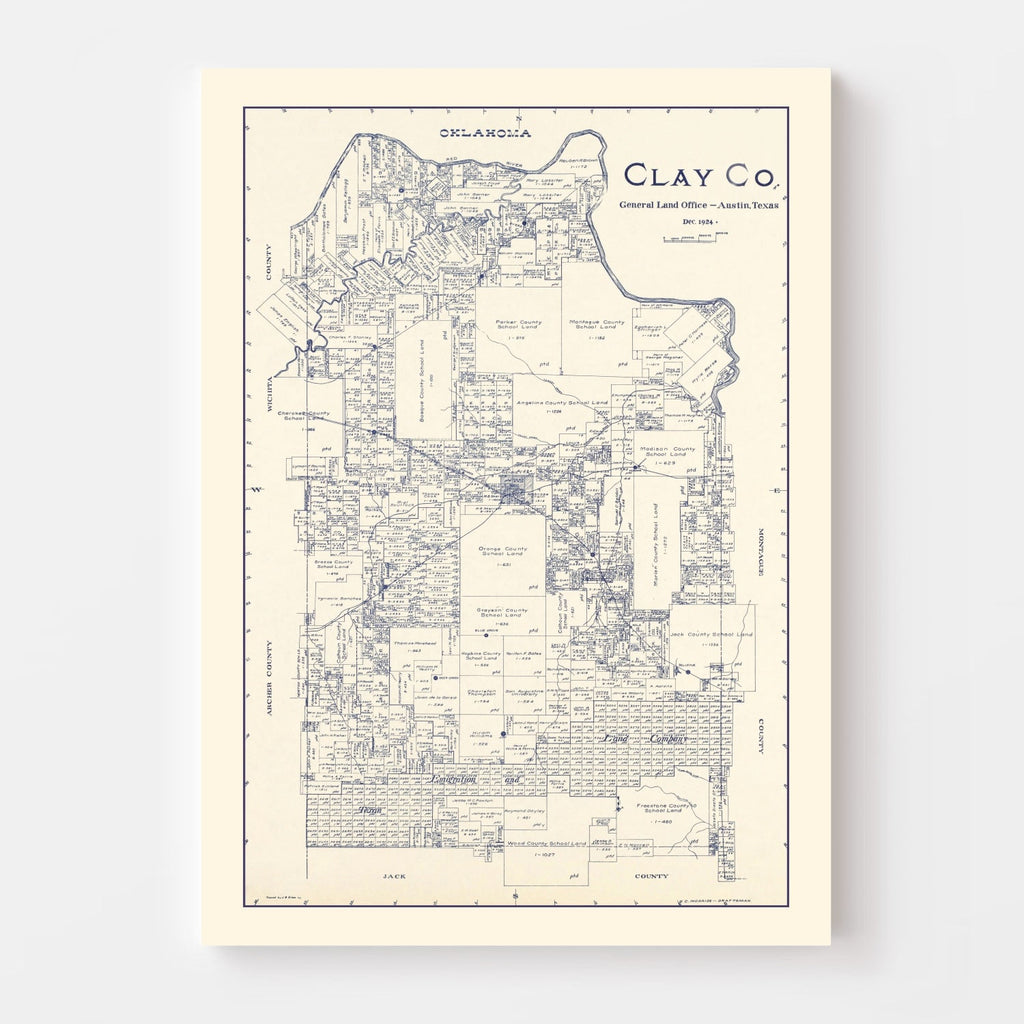 Vintage Map of Clay County, Texas 1924