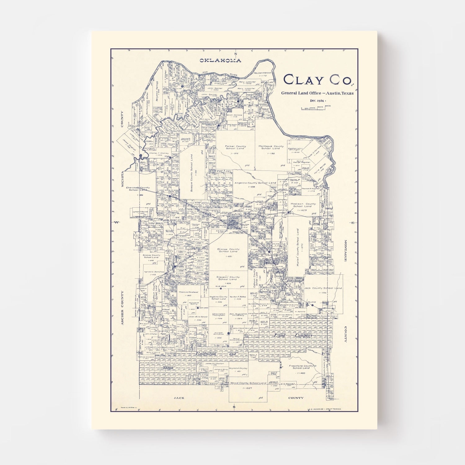 Vintage Map of Clay County, Texas 1924