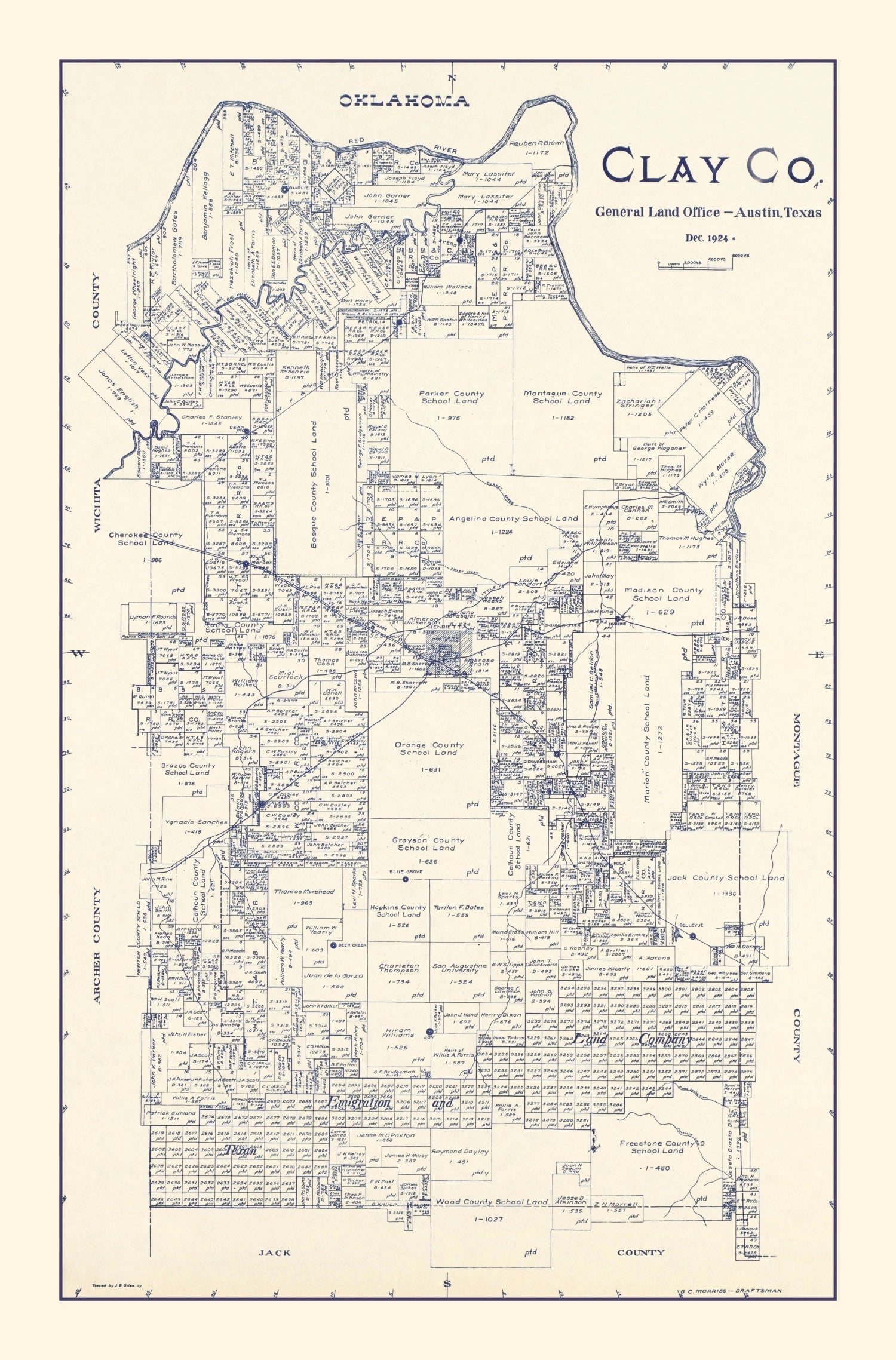Vintage Map of Clay County, Texas 1924