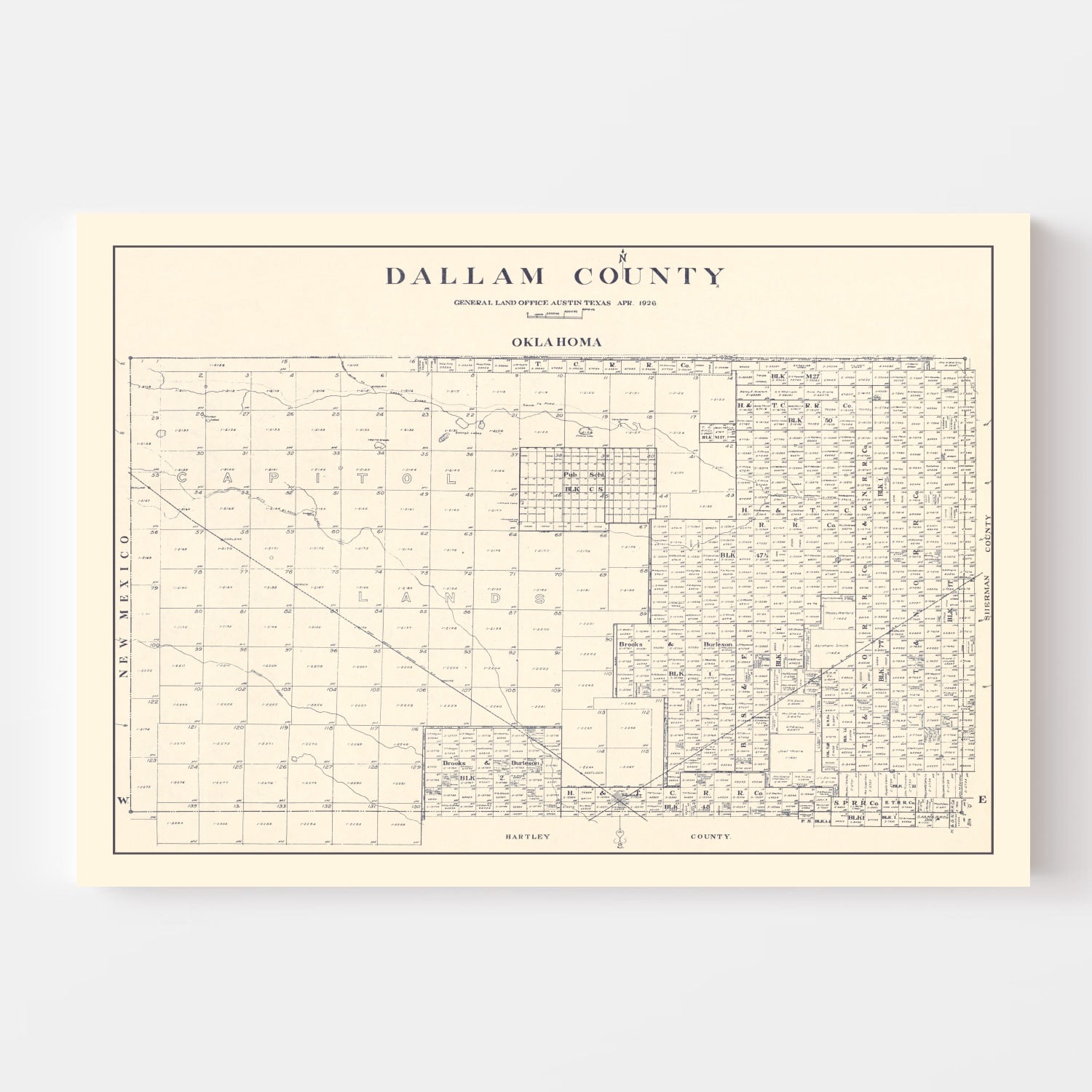 Vintage Map of Dallam County, Texas 1926