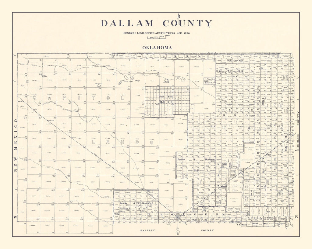 Vintage Map of Dallam County, Texas 1926