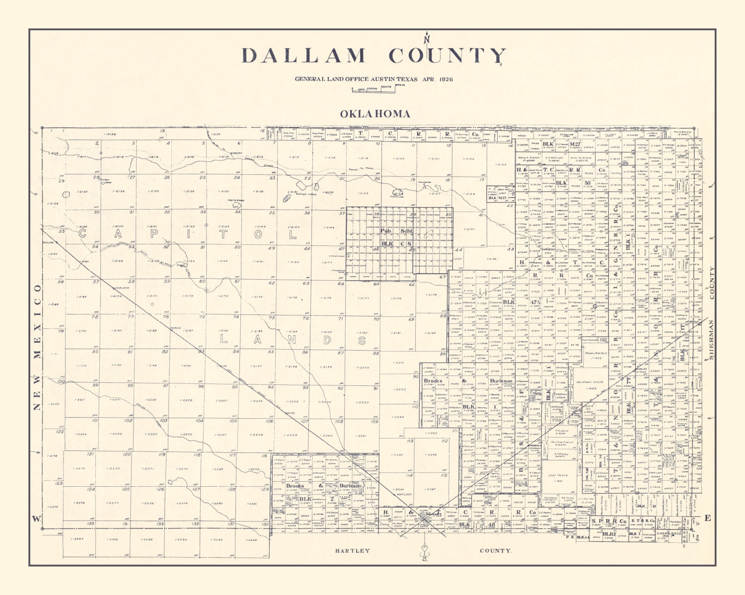 Vintage Map of Dallam County, Texas 1926