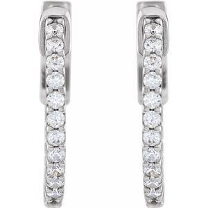 14K White Gold 1/3 CTW Natural Diamond Inside-Outside 15.5 mm Hinged Hoop Earrings – image 2