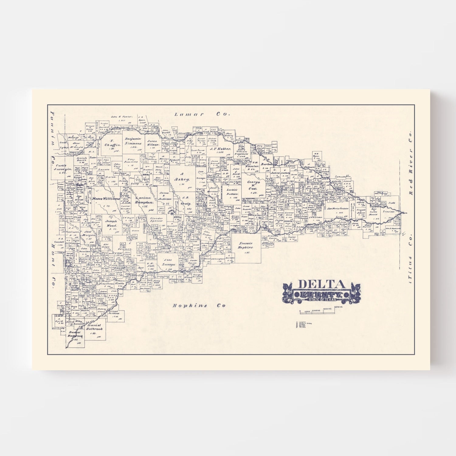 Vintage Map of Delta County, Texas 1927
