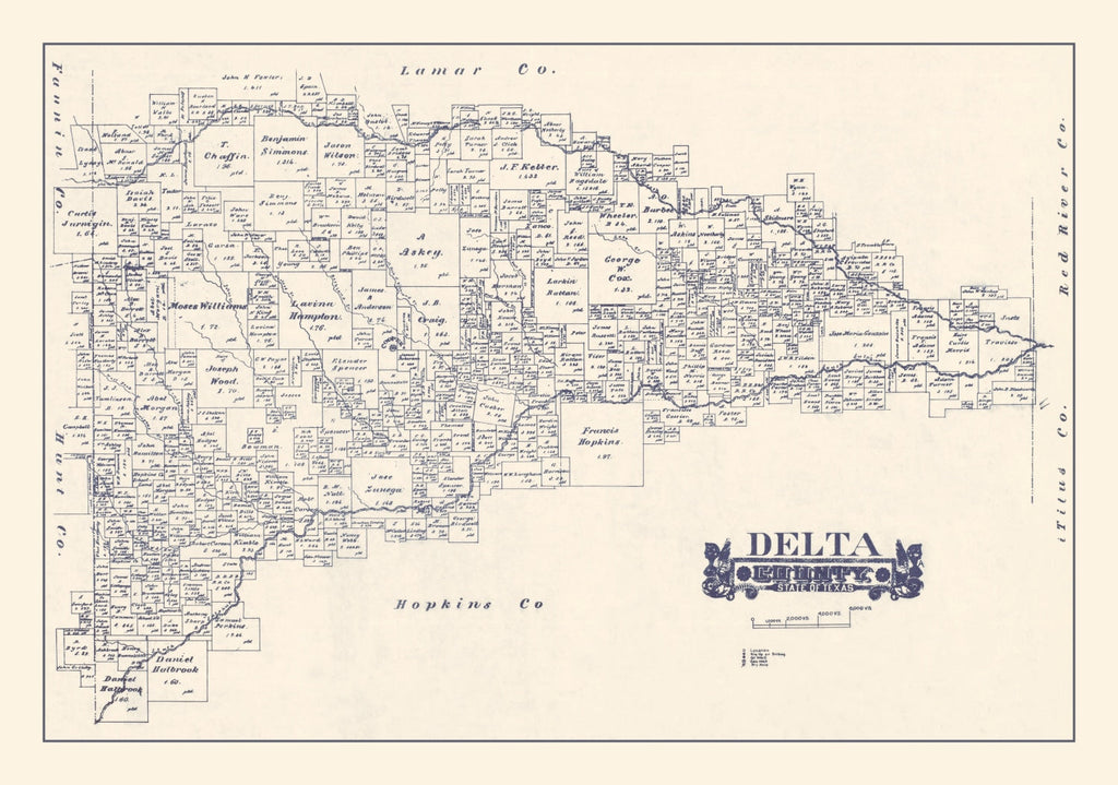 Vintage Map of Delta County, Texas 1927